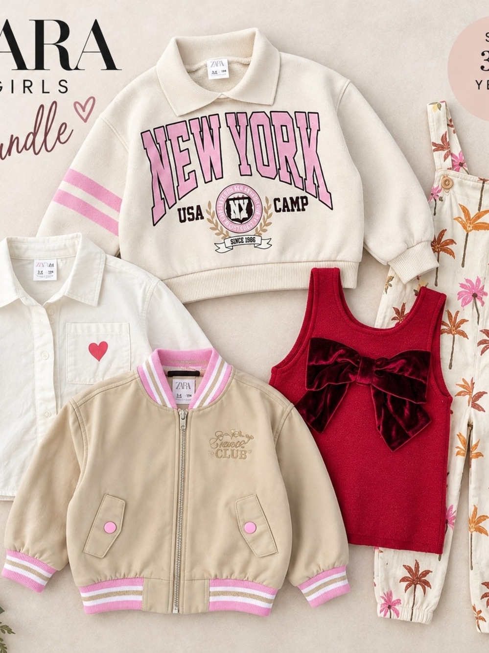 Zara Girls 5 Piece Clothing Bundle Size 3-4 | Jacket Sweatshirt Overalls